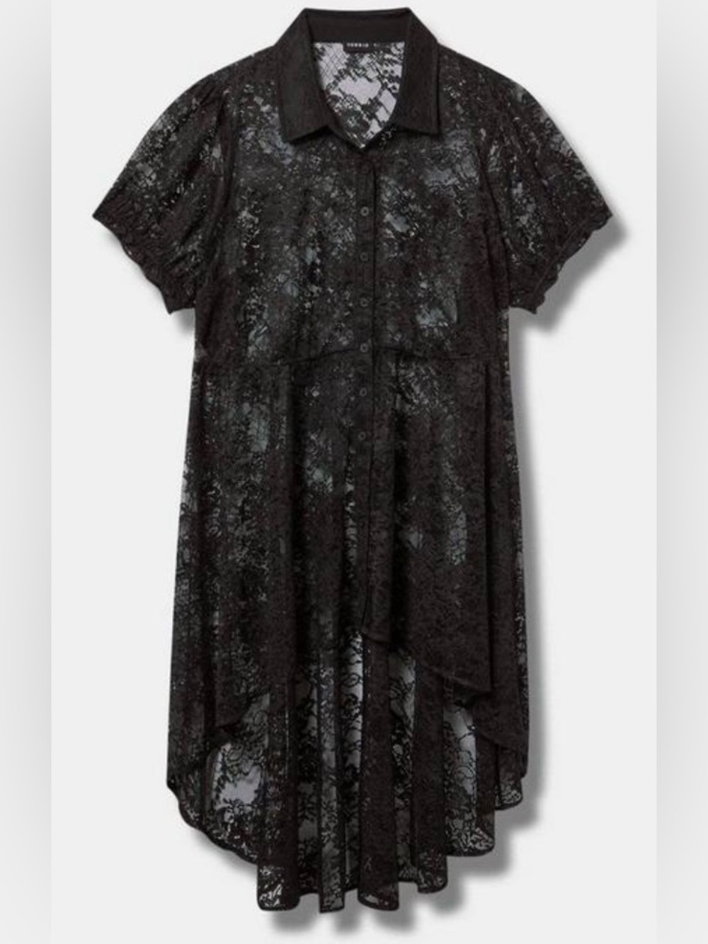 torrid Black Lace Sheer Hi-Low Shirt Dress Top